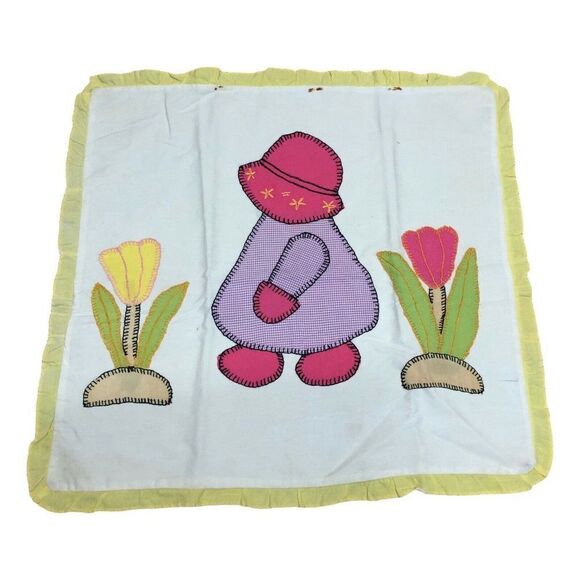 Vintage Sunbonnet Sue Handmade  Quilted Applique Ruffle Pillowcase Tulip 19”x20” - Picture 1 of 4